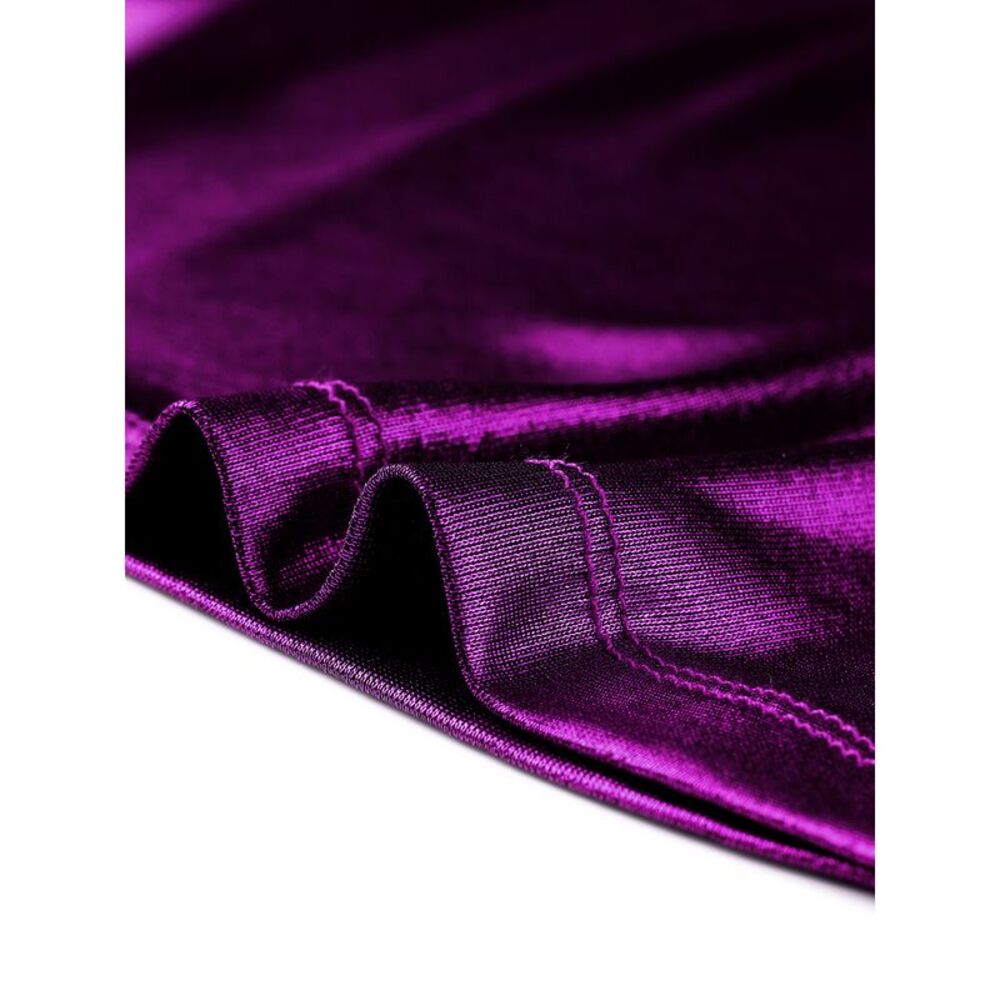 Long Sleeve Sparkly Party Glitter Shiny Metallic Tops Purple - Picture 5 of 5